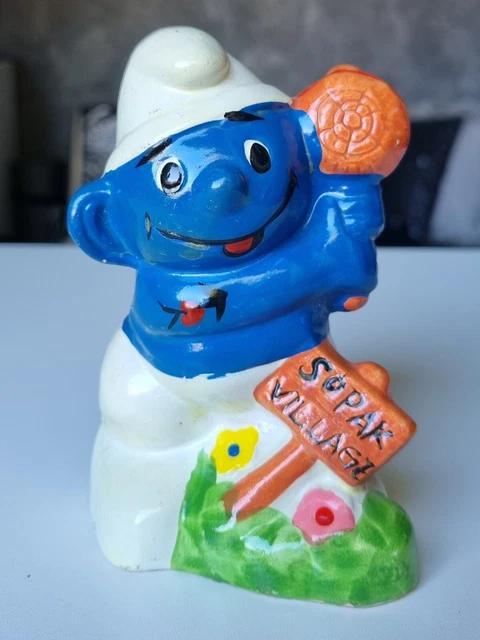 Tirelire Schtroumpf 20 Cm Faïence Céramique Avec Bouchon