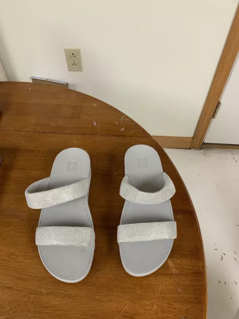 Fitflop Lulu Glitter Splash Silver Wedge Slide Sandals Womens US 8