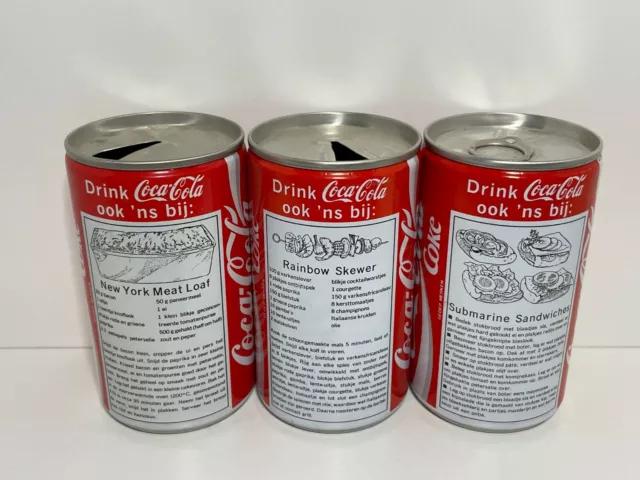COCA COLA COKE CANS; COMPLETE 2nd RECIPE 3 CAN SET HOLLAND 1980's