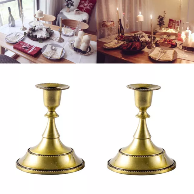 2 Pcs Bronze Metal Candle Holders Dinner Table Decor Candlestick
