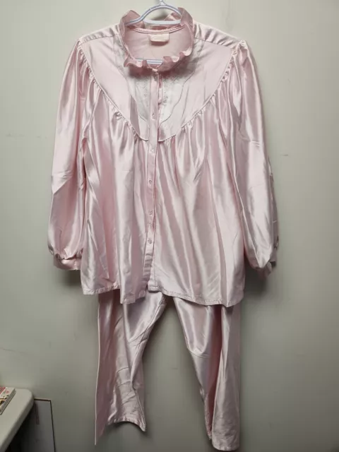 Vintage Cachet Sears Pink Satin Sleepwear Pajama Set 2-Piece Size 38 Petite