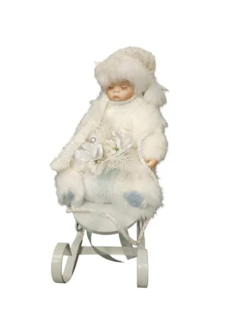 Chritmas Doll HERITAGE SIGNATURE COLLECTION Porcelain Baby in Winter Sleigh