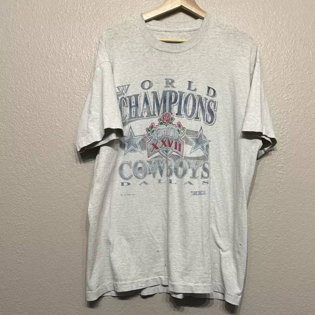 Grey Vintage Unisex Dallas Cowboys Single Stitch T-Shirt 1992 Distressed - XL