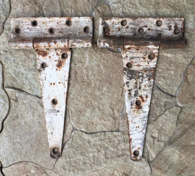 Set of 2 Antique Barn Door Iron T Strap Hinges 12.5” long x 7.5" wide