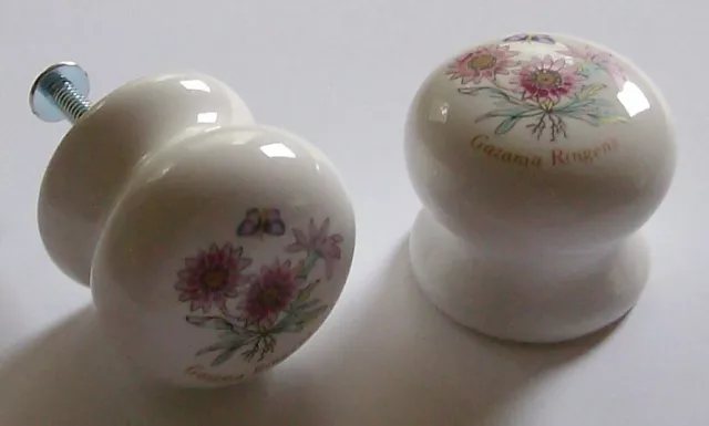 8 - Ceramic Cabinet Dresser Drawer Knobs Pulls 30MM, White with Purple Flowers
