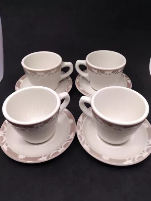 Vtg set of 4 Syracuse China Restaurant Ware Nutmeg Coffee Cups 95i & saucers 94F