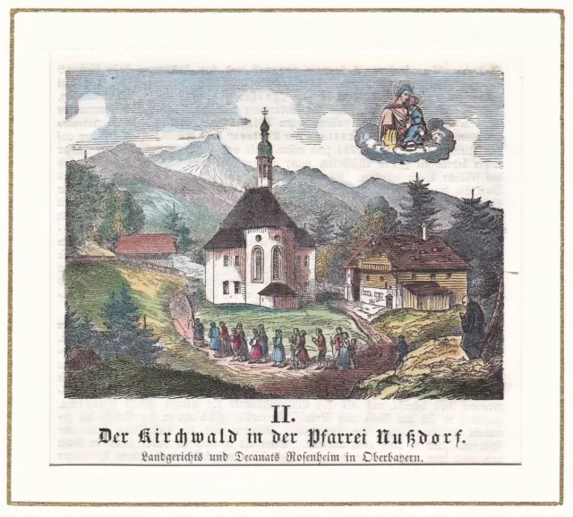 Wallfahrtskirche Kirchwald Nußdorf am Inn LK Rosenheim Bayern Holzstich 1 275875