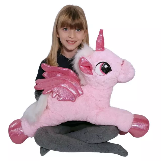 Grande Peluche Unicorno 60cm Rosa Glitter Pony Cavallo Bambini Ragazzi Adulti
