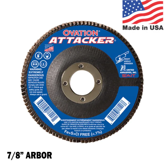 United Abrasives Ovation Attacker Flap Disc Type 27 60X Grit 4-1/2" Dia. QTY 5