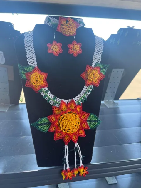 HUICHOL Mexican Handmade Jewelry Beaded Necklace 4 PIECE SET
