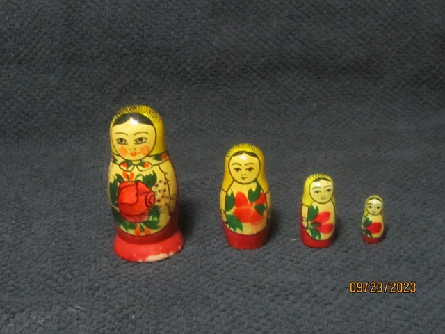 Vintage Russian Matryoshka Dolls Nesting Stacking Set of 4 Hand Painted