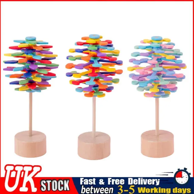 UK Wooden Helicone Rotating Lolly Toy Kids Stress Relief Inserted Educational To