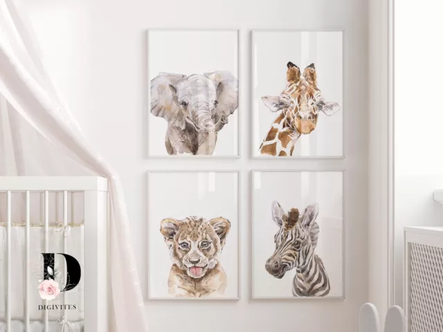 Gender neutral Safari Animal Nursery wall art, Elephant Print, Kids room art