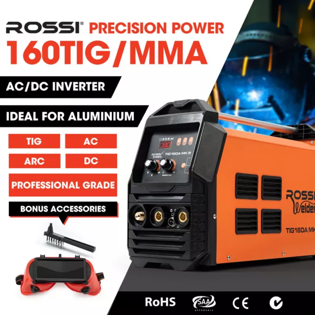 ROSSI 160A AC DC Welder Inverter TIG MMA ARC Stick Welding Aluminium Rod