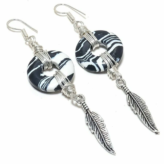 Zebra Jasper Gemstone Handmade Ethnic Gift Jewelry Earring 3.55" ZE-654