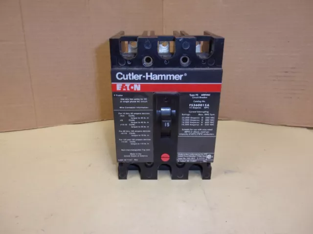 Eaton Cutler Hammer FS360015A Circuit Breaker 15A , 600VAC , 3P