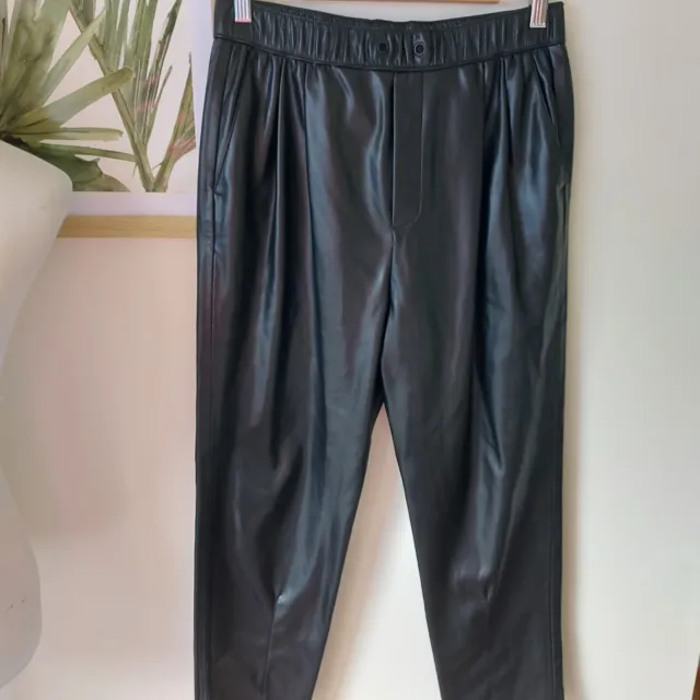 ZARA SUPER SOFT Faux Leather Pants Jogger Black Elastic Cuff Waist ...