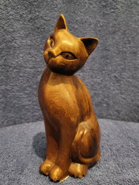 MCM Vintage hand carved wooden kitty cat mid century modern decor