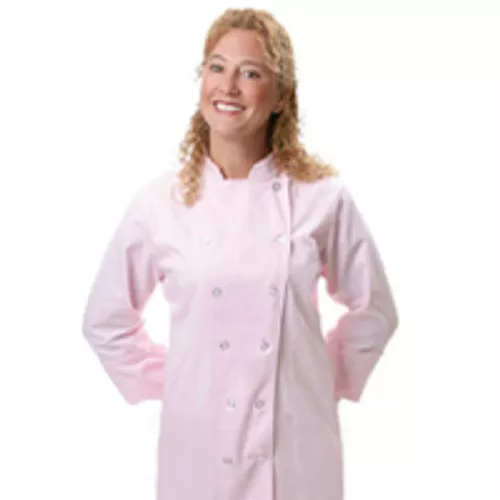 Pink Chef Jacket MEDIUM 12 Button Front Female Fitted Pastel Uniform Coat New