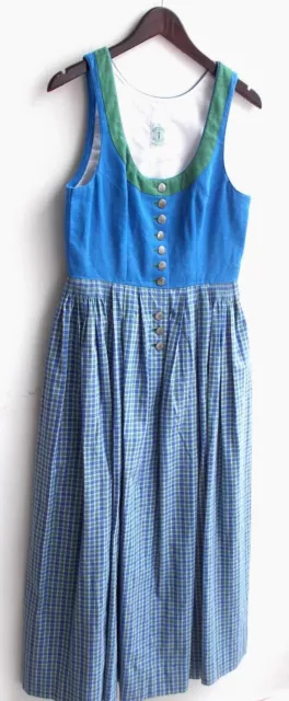 Damen Trachten Dirndl ärmellos Leinen blau, Rock kariert Gr. 40 v. Tostmann