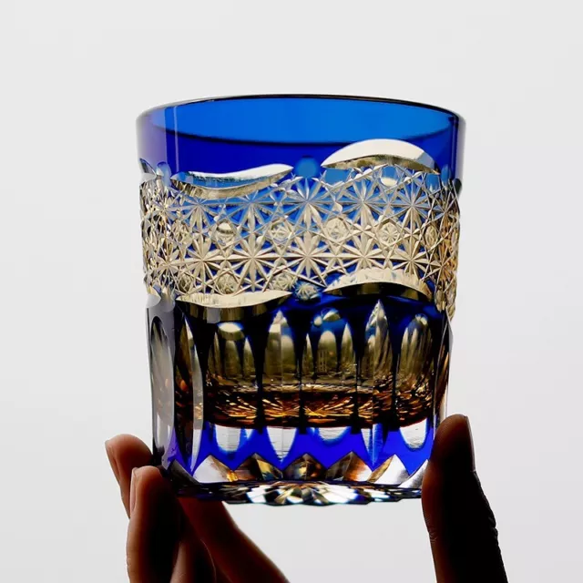 Crystal Whiskey Glasses Edo Kiriko Glass Hand Cut To Clear Glassware 9oz Blue