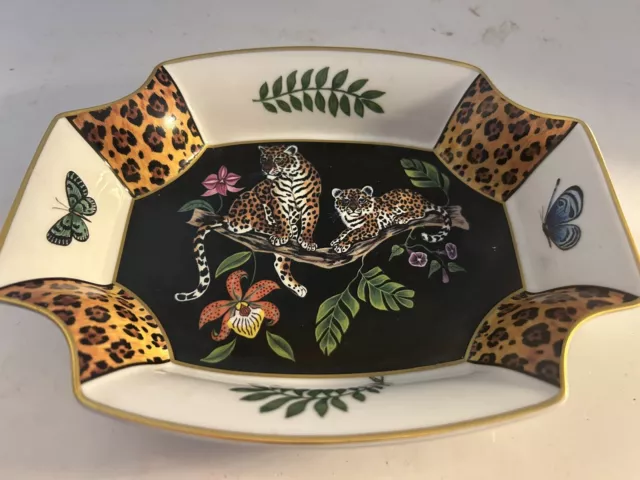 Jungle Jaguar By Lynn Chase  Octagonal Octagon Dish 6.5” X 8” Signed 1994