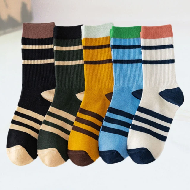 5 Pairs Middle Socks -cut Striped Sports Socks Cotton Socks Padded Socks Mash
