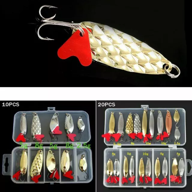 10/20Pcs Mixed Colorful Trout Spoon Metal Fishing Lures Spinner Bait Bass Tackle