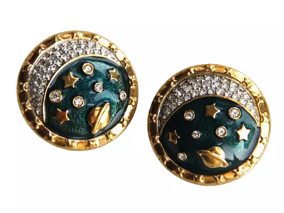 Swarovski Celestial Pave Crystal Moon Star Galaxy Enamel Gold Tone Clip Earrings