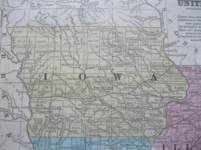 1853 Original Antique Smith Map: Iowa, Illinois, Missouri-part Indian Territory 2