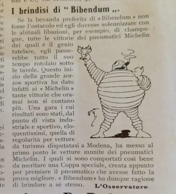 Piccolo articolo pubblicitario Michelin Bibendum del 1911