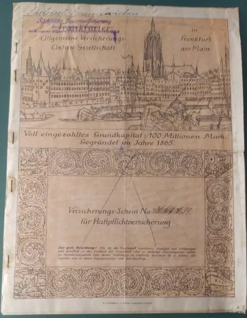 Germany 1865 Frankfurter Allgemeine Versicherungs Aktien Gesellschaft Mark Bond