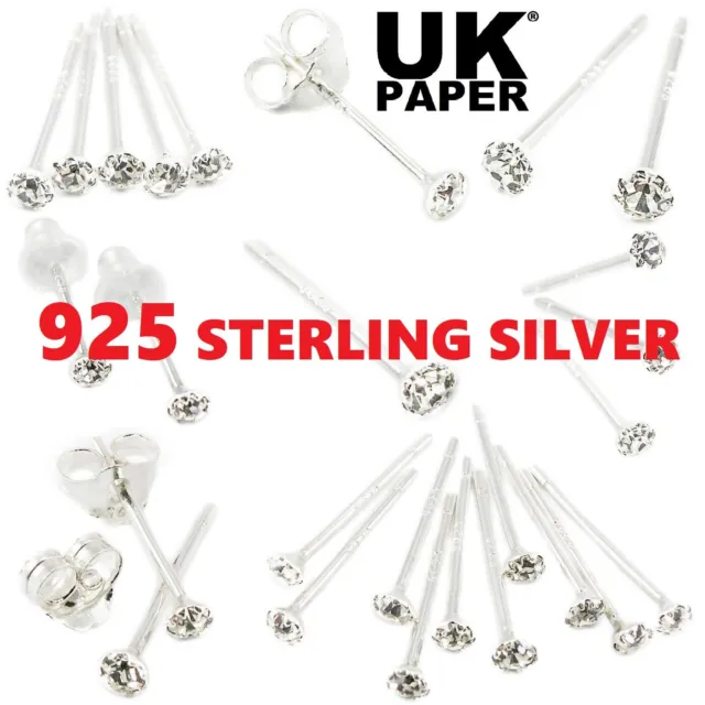 SOLID 925 STERLING SILVER STRAIGHT NOSE STUD EARRING BAR PIN CLAW l SHAPE SET CZ 2