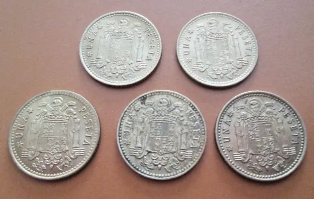 Lot 4 x 1966 1 x 1975 Spain Una Peseta 1 Peseta Coin - Avg Circ Bulk Save SSSS