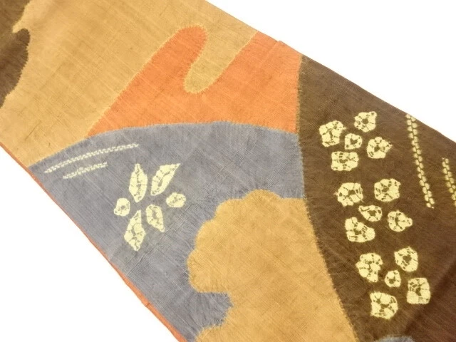 6383600: Japanese Kimono / Vintage Fukuro Obi / Tsumugi/ Shibori / Cloud & Mount