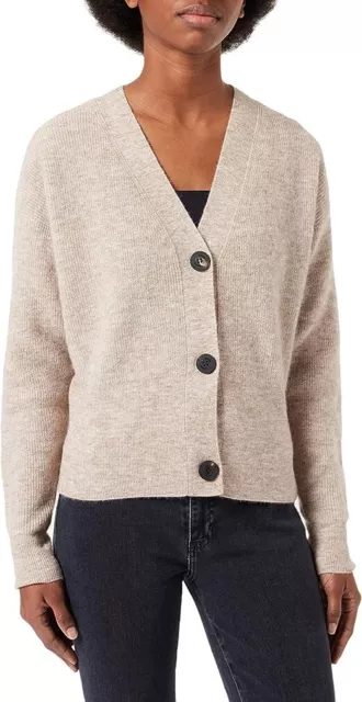 Hugo Boss Rib Knit Cardigan Heather Beige Wool Blend Women’s Sweater Small S