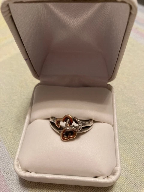 Jane Seymour Open Heart  Sterline Silver/14 Carat Gold/Diamond Ring Size 8.25
