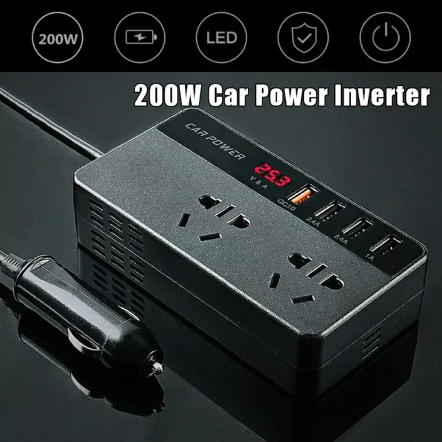 Car Cigarette Lighter Power Inverter 200W 12V to 220V AC Converter QC3.0 Charger