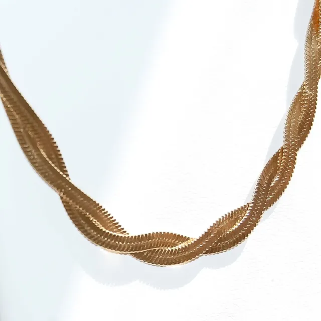 Double Layer Twisted Stainless Steel Herringbone Snake Chain Necklace