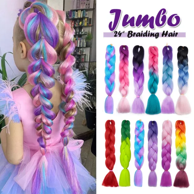 High Quality Jumbo Braiding Hair Extensions 24" Mermaid Box Braids Ombre Rainbow