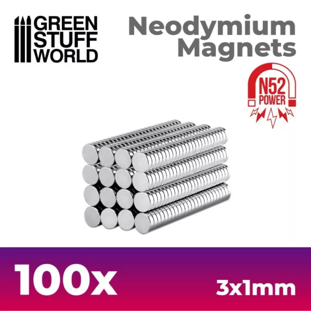 100x Magneti Neodimio - 3x1mm Dischi (N52) - calamite calamita Warhammer magnets