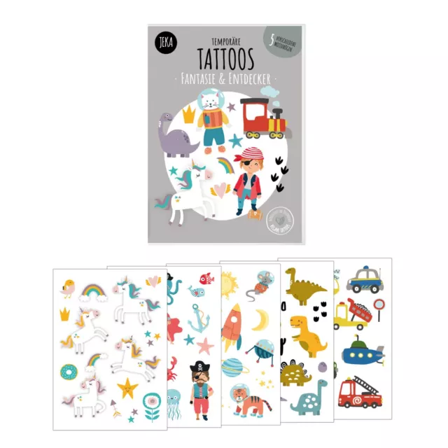 Kindertattoo-Set Fantasie &  Entdecker, Temporäre Tattoos, Mitgebsel Kinder