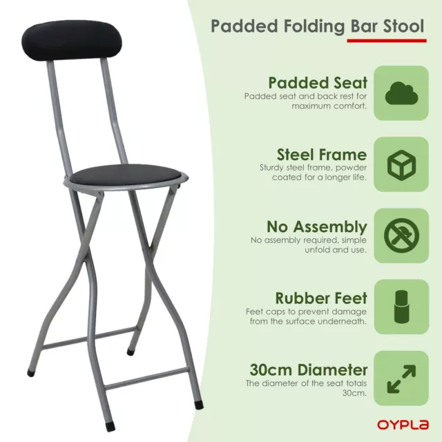 NEW! Black Padded Folding High Chair Breakfast Kitchen Bar Stool Seat 2