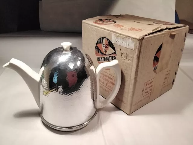 Heatmaster Tableware Hammered Chrome, Bakelite, Ceramic Teapot In Original Box
