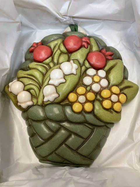 Formella THUN - Cesto Con Fiori E Frutta, Ceramica 15.5x13.2 Cm - Decorazione Classica Per La Casa
