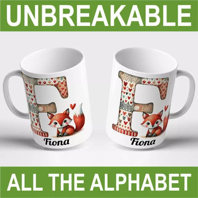 KIDS PERSONALISED UNBREAKABLE MUG cup child name and alphabet letter animals