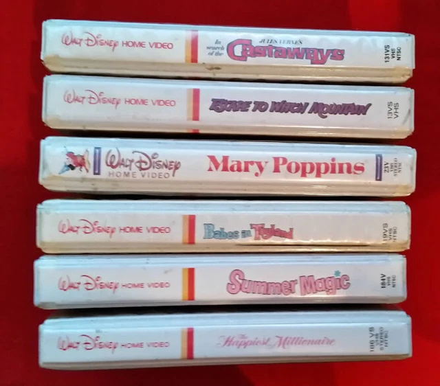 VINTAGE WALT DISNEY VHS Tapes Lot of 6 CLAM SHELL Mary Poppins/Summer