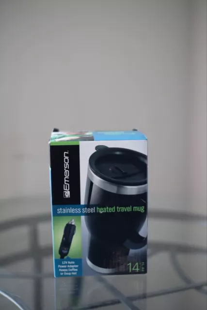 Heated Travel Mug Emerson Stainless Steel 12 V Auto Power Adapter 14 Oz