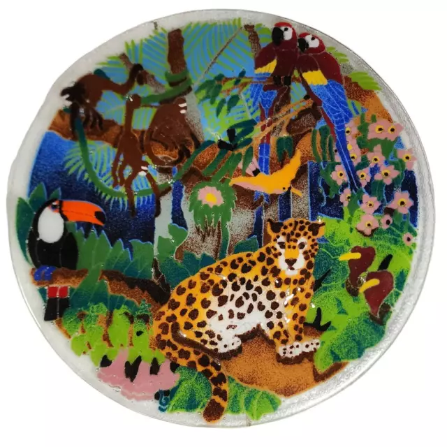 RARE Peggy Karr Jungle Theme Large Fused Colorful Art Glass Charger Plate Decor