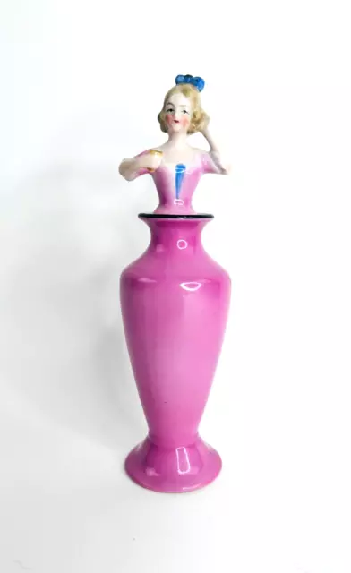 German Figural Perfume Bottle With Dabber 6 3/4” Tall